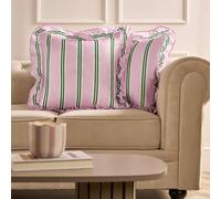 OHS 2 x Double Stripe Faux Linen Frill Cushion Covers in Pink | Size: 45 cm x 45 cm OHS Pink 45 cm x 45 cm