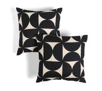 OHS 2 x Embossed Pinsonic Circular Quilted Cushion Covers in Black | Size: 45 cm x 45 cm OHS Black 45 cm x 45 cm