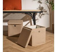 OHS 2 x Fabric Storage Boxes with Lid Foldable Square Organiser in Natural OHS Natural
