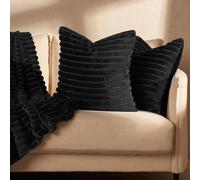 Ohs 2 X Faux Fur Thick Rib Cushion Covers, 45 X 45Cm - Black