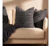 Ohs 2 X Faux Fur Thick Rib Cushion Covers, 45 X 45Cm - Charcoal