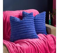 Ohs 2 X Faux Fur Thick Rib Cushion Covers - Cobalt