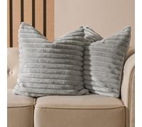 Ohs 2 X Faux Fur Thick Rib Cushion Covers - Grey
