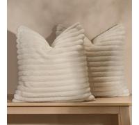 Ohs 2 X Faux Fur Thick Rib Cushion Covers - Natural