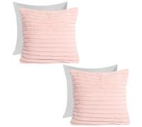 OHS 2 X Faux Fur Thick Rib Filled Cushion Covers, 45 X 45Cm - Blush