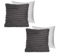 Ohs 2 X Faux Fur Thick Rib Filled Cushion Covers, 45 X 45Cm - Charcoal