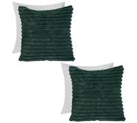 OHS 2 X Faux Fur Thick Rib Filled Cushion Covers, 45 X 45Cm - Green