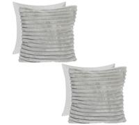 OHS 2 X Faux Fur Thick Rib Filled Cushion Covers, 45 X 45Cm - Grey