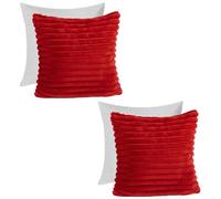 OHS 2 X Faux Fur Thick Rib Filled Cushion Covers, 45 X 45Cm - Red