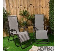 OHS 2 X Garden Reclining Zero Gravity Patio Sun Lounger Folding Chair Outdoor - Charcoal