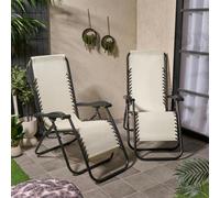OHS 2 X Garden Reclining Zero Gravity Patio Sun Lounger Folding Chair Outdoor - Cream