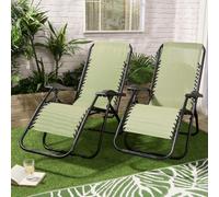 OHS 2 X Garden Reclining Zero Gravity Patio Sun Lounger Folding Chair Outdoor - Sage