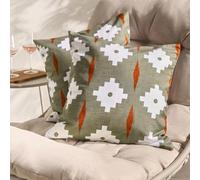 Ohs 2 X Geo Print Garden Cushion Covers Outdoor Water Resistant - Olive