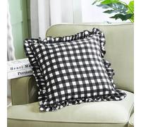 Ohs 2 X Gingham Faux Linen Frill Cushion Covers
