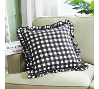 OHS 2 x Gingham Faux Linen Frill Cushion Covers | Size: 45 cm x 45 cm OHS Multicolor 45 cm x 45 cm
