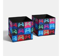 Ohs 2 X Kids Printed Storage Box Folding Cube Toy Organiser - Gaming Controller
