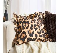 OHS 2 x Leopard Frill Edges Square Cushion Covers in Brown | Size: 45 cm x 45 cm OHS Brown 45 cm x 45 cm