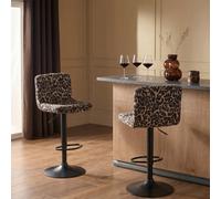 Ohs 2 X Leopard Print Velvet Adjustable Bar Stool Swivel Seat Kitchen Chair