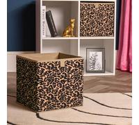 OHS 2 x Leopard Storage Box Folding Cube Shoe Toy Organiser in Brown OHS Brown