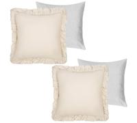 Ohs 2 X Linen Frill Cushion Cover Filled Sofa, 45 X 45Cm, Beige