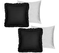 Ohs 2 X Linen Frill Cushion Cover Filled Sofa, 45 X 45Cm, Black