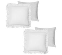 Highams Sofa Seat Cushions, Cushions with Covers Included Throw Pillow Scatter Cushion 45x45 Soft Decorative Sofa Cushion Pads, Faux Linen Frill - 2 Pack White