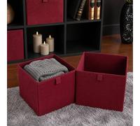 OHS 2 x Matte Velvet Cube Storage Box Folding Organiser Home Decor in Dark Red OHS Dark Red