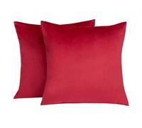 OHS 2 x Matte Velvet Cushion Covers Soft Plain Zip in Red | Size: 45 cm x 45 cm OHS Red 45 cm x 45 cm