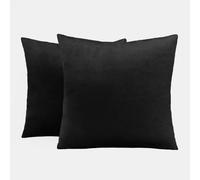 Sienna Black Covers for Cushions Matt Velvet, Sofa Seat Chair Cushions Living Room Lounger Cushion Cover Inserts Smooth Soft Comfy Home Decor, Black Pack of 2