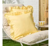 OHS 2 x Plain Faux Linen Frill Cushion Covers in Lemon | Size: 45 cm x 45 cm OHS Lemon 45 cm x 45 cm