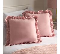 OHS 2 x Plain Faux Linen Frill Cushion Covers in Pink | Size: 45 cm x 45 cm OHS Pink 45 cm x 45 cm
