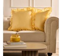 Ohs 2 X Plain Faux Linen Frill Cushion Covers - Lemon