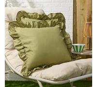 Ohs 2 X Plain Faux Linen Frill Cushion Covers - Olive
