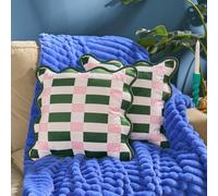 Ohs 2 X Scallop Edge Checkerboard Matte Velvet Cushion Covers - Pink/green