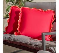OHS 2 x Scallop Edge Garden Cushion Covers Outdoor Water Resistant in Bright Pink | Size: 45 cm x 45 cm OHS Bright Pink 45 cm x 45 cm