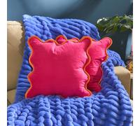 Ohs 2 X Scallop Edge Matte Velvet Cushion Covers Home Décor - Hot Pink/orange