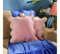 Ohs 2 X Scallop Edge Matte Velvet Cushion Covers Home Décor - Pink/lemon