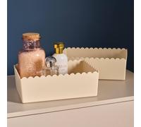 OHS 2 x Scallop Edge Organiser PP Plastic Box Tub Storage Bin Container in Cream OHS Cream
