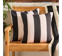 Ohs 2 X Stripe Garden Cushion Covers Outdoor Water Resistant - Black/cream