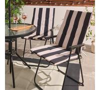 Ohs 2 X Stripe Garden Seat Pad Outdoor High Back Chair Cushion - Black/cream