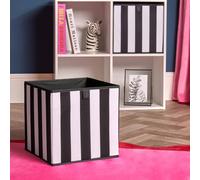 OHS 2 x Stripe Print Cube Storage Boxes Folding Shoe Organiser in Black OHS Black