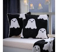 OHS 2 x Tufted Ghost Fleece Cushion Cover Halloween Autumn Home Décor in Black | Size: 45 cm x 45 cm OHS Black 45 cm x 45 cm