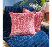 OHS 2 x Vintage Print Matte Velvet Cushion Covers Home Décor in Bright Pink | Size: 45 cm x 45 cm OHS Bright Pink 45 cm x 45 cm