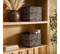 OHS 2 x Zebra Print Storage Box Folding Cube Shoe Toy Organiser in Brown OHS Brown
