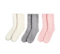 OHS 3 Pack Fluffy Fleece Socks - Winter Warm Socks for Women, Ultra Soft & Cosy - Pink, Grey, Cream - UK 3-8