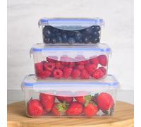 OHS 3 Pack Food Storage Square Plastic Airtight Tuppelware With Lid in White OHS White