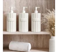 OHS 3 Pack Ribbed Hand Soap Dispensers Pump Bottle Easy Refillable, Cream | Shampoo and Conditioner Dispenser Washing Up Liquid Dispenser Bathroom Kitchen Hand Wash Soap Dispensers Bottle with Pump