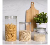 OHS 3 Pack Storage Jar Round Plastic Food Organiser Tea Coffee Sugar Holder, S M L