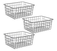 OHS 3 Pack Wire Basket Storage, Small Metal Kitchen Storage Baskets Wire Freezer Organiser Bin Vegetable Baskets for kitchens Pantry Bathroom Cupboards, Black
