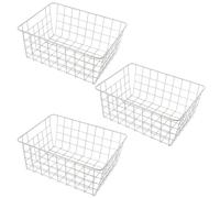 OHS 3 Pack Wire Basket Storage, Small Metal Kitchen Storage Baskets Wire Freezer Organiser Bin Vegetable Baskets for kitchens Pantry Bathroom Cupboards, White